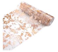 Chemin de table métallisé or rose 5 m, rouleau de tulle métallisé 28 cm, ruban d'emballage floral pour cadeaux, mariage, Noël