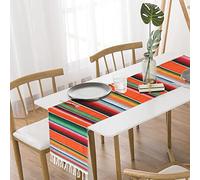 Chemin de Table Mexicain 35 x 215cm Mexicain Table Runner Party du Carnaval Mexicain Runner de Table avec Pompon Coton Nappe Rayée Mexicaine pour Mariage Thème Fête Décor Mexicain Plage Couverture (A)