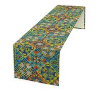 Chemin de table mexicain - Carreaux rustiques de Talavera Cinco de Mayo - Chemin de table pour vacances, cuisine, salon, décoration d'intérieur, fête - 33 x 228 cm
