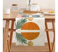 Chemin de Table Milieu du Siècle Abstrait Nappe Boho Arc Soleil Beige Moderne Minimaliste Maison Décoration de Table 33 x 183 cm Vert Feuille Orange Ferme Chemin de Table
