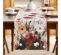 Chemin de Table Modern Printemps Fleurs Coloré 33x183cm, Nappes Rectangulaire Lavable en Mélange Coton-Lin, Table Runner Modern Champetre pour la Decoration des Tables de Restaurant et Basses Salon