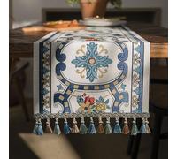 Chemin de table moderne avec pampilles - Décoration pour mariage, maison, salle à manger, décoration de table de style bohème - Pour salle à manger 4 à 6 places (35 x 240 cm, Style 2)