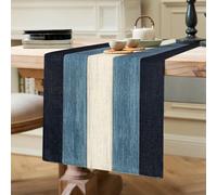 Chemin de Table Moderne - Bleu Profond et Blanc - Rayures de Bois - Décoration d'hiver - Décoration de Table de Cuisine en intérieur, Vacances, fête - 40 x 140 cm - Chemin de Table Vintage Ancien