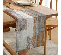 Chemin de Table Moderne Coton Lin Accent Marron et Gris Double Couche Épaissir Tissu Décoratif pour Fête Dîner Vacances Cuisine Banquet Restaurant Extérieur 33 cm x 183 cm Lavable en Machine