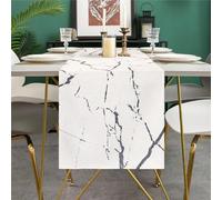 Chemin de Table Moderne en Lin Marbre Blanc Texture Grise Ferme Nappe Rustique pour Mariage Table à Manger Fête Table Basse 33x183 cm Runner Printemps