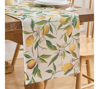 Chemin de table moderne en polyester - 40 x 140 cm - Jaune citron - Lavable - Feuilles vertes - Décoration d'été pour salle à manger, table à manger, fête