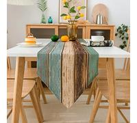 Chemin de Table Moderne en Toile de Jute - Vert, Bleu-Beige-Brun - Style Rustique Antique pour Salon, Table À Manger - Lin de Fête - 33x183cm