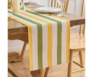 Chemin de table moderne - Jaune/vert - Rayures multicolores - Polyester - Moderne - Pour salon, salle à manger, vacances, fête, pique-nique - 40 x 140 cm