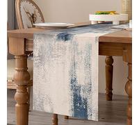 Chemin de Table Moderne Salon Chemins de Table Automne Gris et Bleu Chemin Table Lin Tapis de Table Style Rustique Art Rétro pour Mariage Table de Salle à Manger Fête Table Basse Noël 40 x 140 cm