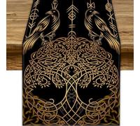 Chemin de table motif arbre de vie - Motif oiseaux viking dorés - Pour cuisine, salle à manger, mariage, fête de vacances, 33 x 228,6 cm