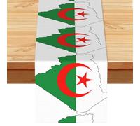 Chemin de table motif carte du drapeau de l'Algérie de style vintage 33 x 183 cm, centre de table doux imprimé pour tables, cuisine, comptoirs et salle à manger, décoration d'intérieur