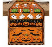 Chemin de table motif citrouilles d'Halloween, fantômes effrayants et squelettes - Chemin de table décoratif pour les réunions de famille d'automne et les fêtes festives - 33 x 183 cm