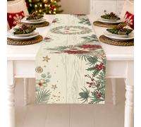 Chemin de table motif houx sur le thème botanique de Noël côtier 33 x 228,6