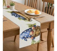 Chemin de table motif nain de récolte, myrtilles fantaisie et panier pour réunions de famille d'automne et décoration saisonnière 33 x 183 cm