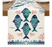 Chemin de table motif poisson océan, décoration nautique colorée pour l'été, la plage, les dîners, les fêtes, 33 x 183 cm