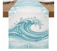 Chemin de table motif vagues de l'océan, éclaboussures d'eau artistique, décoration côtière pour la maison, la salle à manger, les réunions d'été, 33 x 274,3 cm