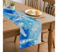 Chemin de table motif vagues de l'océan, étoiles de mer bleues, coquillages, décoration d'été pour salle à manger à la maison, réunions de famille, fête sur la plage, 33 x 183 cm