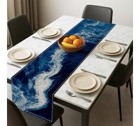 Chemin de table motif vagues de l'océan, motif abstrait bleu nuit pour décoration de salle à manger élégante et célébrations spéciales 33 x 183 cm