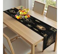 Chemin de Table Mystique Divination Nappe Décorative Lin 40x140cm Astrologie Boussole Décoration de Maison Science Fiction Étoiles Chemin de Table pour Salle à Manger et Fête