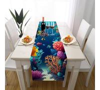 Chemin de Table Nautique Algues Tischläufer de Noël 40x140cm, Christmas Nappe Décorative Océan récifs coralliens Décoration de Table d'hiver Tropical Poisson pour Festival