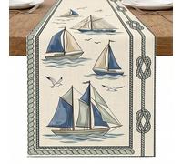 Chemin de table nautique motif bateau à voile, décoration côtière maritime pour salle à manger d'été et fêtes sur la plage 33 x 274,3 cm
