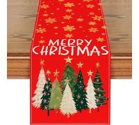Chemin de Table Noël 33x183cm Rouge Table Sapin Vert Beiges Sapin de Noël Or Étoile Nappe Moderne Decoration pour de Cuisine Maison d'hiver Intérieur Salon Vacances Fête Décor