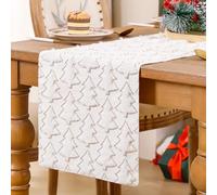 Chemin de Table Noël Beige 33 x 183 cm Blanc Decoration Noel Table Arbre Peluche 3D Hiver Nappe Décoration Lavable pour Intérieur Vacances Décor de Fête Buffet Salle à Manger Maison
