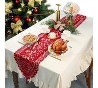 Chemin de Table Noel, Dwafill 33X183CM Chemin de Table Rouge, Décoration de Table, pour Les Fêtes, Baptêmes, Réunions, Décorations d'automne, Noël, Mariage (Rouge)
