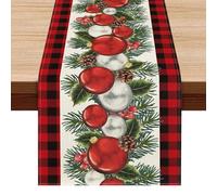 Chemin de Table Noel, Table Runner Noel en Lin Chemin de Table Noël Lavable Chemin Table avec Motif Arbre de Noël pour Decoration Table Noel, 183 x 33cm (Rouge-E)