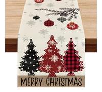 Chemin de Table Noel, Table Runner Noel en Lin Chemin de Table Noël Lavable Chemin Table avec Motif Arbre de Noël pour Decoration Table Noel, 183 x 33cm (Rouge-D)