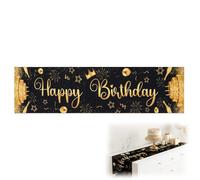 Chemin de Table Noir et Or 35 x 180 cm, Décoration de Table Joyeux Anniversaire pour Fete, Déco Centre de Table Happy Birthday Decoration pour Femme Homme Enfant, Deco Table Anniversaire Elegante