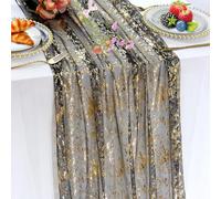 Chemin De Table Noir Et Or 70x300cm Chemin De Table en Feuille MéTallique Noire Et Or Douce avec Film Doré Aux Mariages Douches Nuptiales Anniversaires BaptêMes Et DéCorations De FêTe