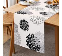 Chemin de Table Noir Gris Lin Dahlia Fleur 33X183cm Chemins de Table Moderne Attrayant Ferme Floral Table Centre Décor Printemps Été Chemin de Table pour Salon Maison Salle À Manger Fête Entrée Patio