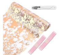 Chemin de Table Or Rose, 28 cm x 10 m Chemin Table Organza avec 2 Ruban Doré et Ciseaux, Décoration de Table pour Fête, Anniversaire, Mariage, Banquet, Noël, DIY