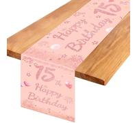 Chemin de Table Or Rose pour Le 15e Anniversaire d'une Fille, Nappe colorée « Joyeux Anniversaire »,décoration de Table pour Filles et garçons. 180 x 35 cm