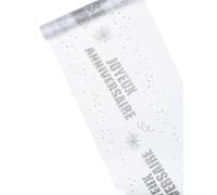 Chemin de table organza Joyeux Anniversaire argent 29 cm x 5 m