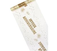 Chemin de table organza Joyeux Anniversaire doré 29 cm x 5 m