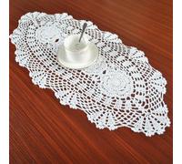 Chemin de table ovale blanc fait à la main, style vintage, napperon en dentelle florale crochetée