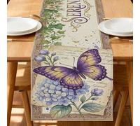 Chemin de table papillon printanier, motif floral vintage avec accents violets pour décoration de maison, salle à manger et réunions de vacances, 33 x 183 cm