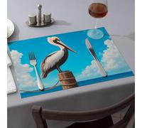 Chemin de table pélican perché sur un poteau en bois, sets de table d'été, tapis de table en silicone pour cuisine (6 pièces)