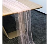 Chemin de Table Perle, 300x90cm Nappe en Dentelle Perlée Tissu Doux en Tulle Perlé Décorations de Table pour Douche Nuptiale Fête d'anniversaire Arche de Mariage (Rose)