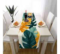 Chemin de Table Plantes Tropical Feuilles de Palmier Tischläufer de Noël 40x140cm, Christmas Nappe Décorative Floral Feuille Décoration de Table d'hiver Naturel Monstera pour Festival