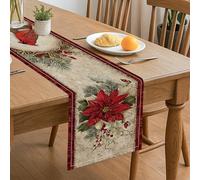 Chemin de table poinsettia de Noël, motif floral vintage rustique pour cuisine, salle à manger, décoration de table pour la maison, les dîners de famille, les vacances, les fêtes, 33 x 183 cm