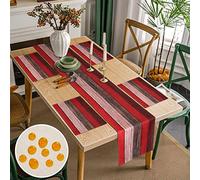 Chemin de Table Polyester et Sets de Table Lavable Lot de 4 Chemin Table Rouge Marron Bois Rayures Motif Chemins de Table Set de Table Chemin de Table pour Farmhouse Tabletop Decor 40x140cm 45x32cm