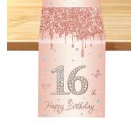 Chemin de Table pour 16e Anniversaire Or Rose,Nappe Happy 16 Ans | Nappe Joyeux Anniversaire, Nappe pour 16ème Anniversaire d'une Fille, Décoration de la Maison et de la Cuisine, 180 x 35cm