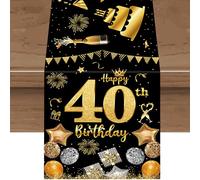 Chemin de Table pour 40e Anniversaire Noir Or,Décoration d'anniversaire Doré Lavable pour Homme Femme Happy Birthday Décoration de Table pour la Maison,la Cuisine,la Fête,l'extérieur l'intérieur