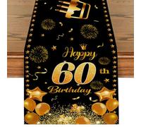 Chemin de Table pour Anniversaire 60 AnsDecoration Table Noir et Or Joyeux Anniversaire Chemin de Table Happy Birthday pour Anniversaires 60Ème pour Deco Anniversaire 60 Ans Femmes Homme 35x180cm