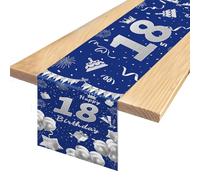 Chemin de Table pour Un Anniversaire de 18 Ans, Bleu et Argent, Nappe Happy Birthday, Nappe à confettis, décoration de Table pour Anniversaire de garçon et Fille, 180 x 35 cm