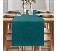 Chemin de table printanier moderne - Lavable et imperméable - Avec un aspect lin - Pour salles à manger, soirées, comme décoration de vacances - Bleu sarcelle - 40 x 140 cm