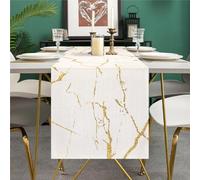 Chemin de Table Printemps été Nappe Moderne Art Abstrait Géométrique Marbre Blanc Texture Dorée Nappe pour Fête Mariage Cuisine Salon Chemin de Table Décoratif Lin 40x140 cm